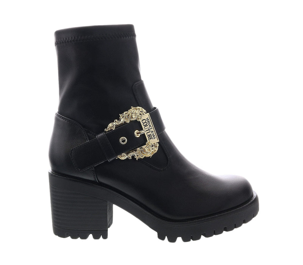 Versace Jeans Couture Black Block Heel Slip On Ankle Boots-