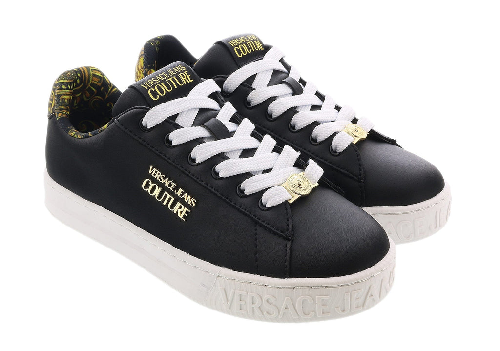 Versace Jeans Couture Black Baroque Print Lace Up Sneakers-8
