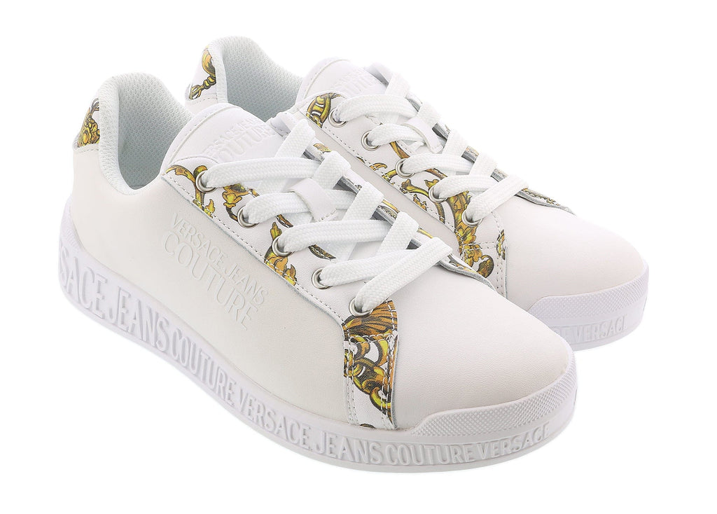 Versace Jeans Couture White Baroque Print Lace Up Sneakers-6.5