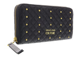 Versace Jeans Couture Black/Gold Studded All Around Zip Continental Wallet