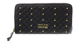 Versace Jeans Couture Black/Gold Studded All Around Zip Continental Wallet