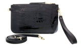 Versace Jeans Couture Black Croco Embossed Wristlet/Crossbody Bag