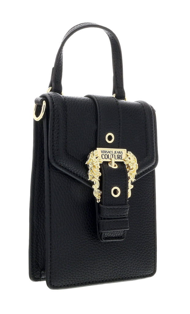 Versace Jeans Couture Black Oversized Baroque Buckle Mini Shopping Tote Phone Holder