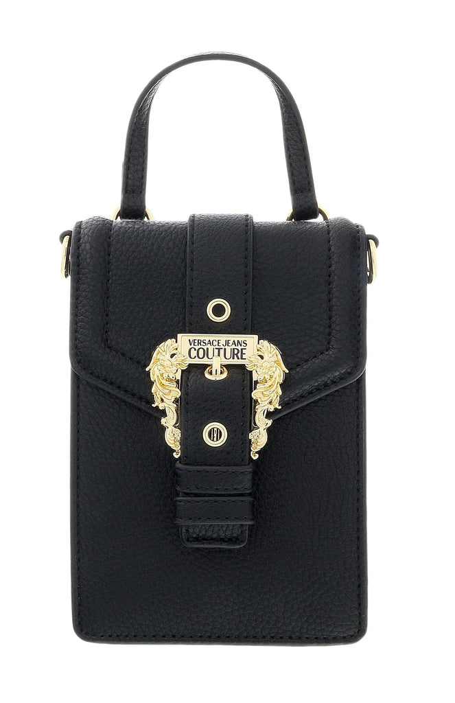 Versace Jeans Couture Black Oversized Baroque Buckle Mini Shopping Tote Phone Holder