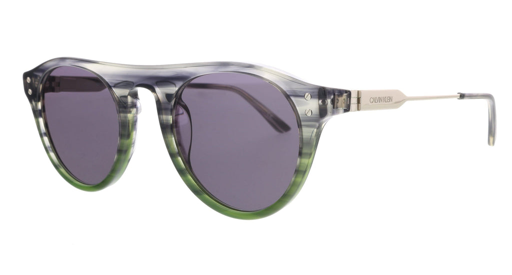 Calvin Klein  Smoke/Green Horn Gradient Round Sunglasses