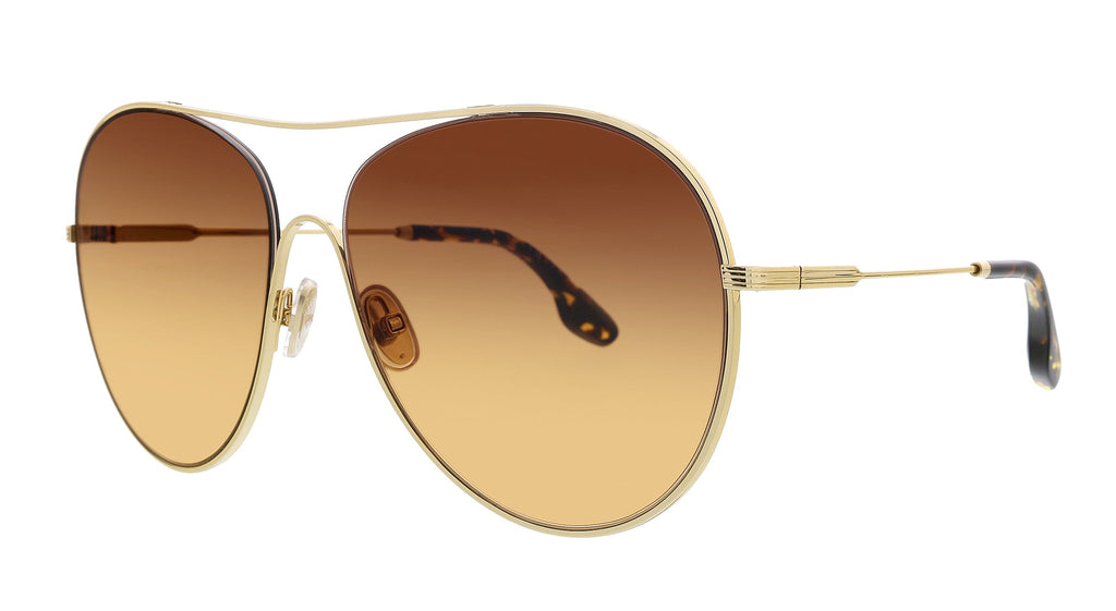 Victoria Beckham  Gold/Brown Orange Semi-Rimless Aviator Sunglasses