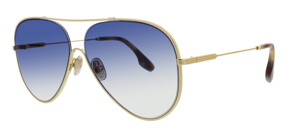 Victoria Beckham  Gold/Blue Semi-Rimless Teardrop Aviator Sunglasses