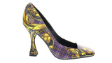 Versace Jeans Couture Purple Gold Plaid Baroque Square Toe Pump