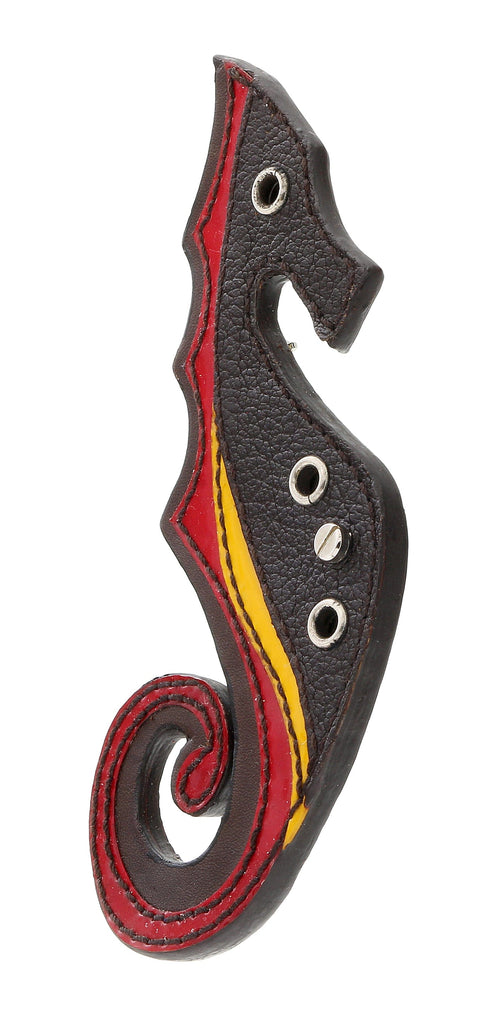 Prada Brown Leather Seahorse Brooch Pin-one size