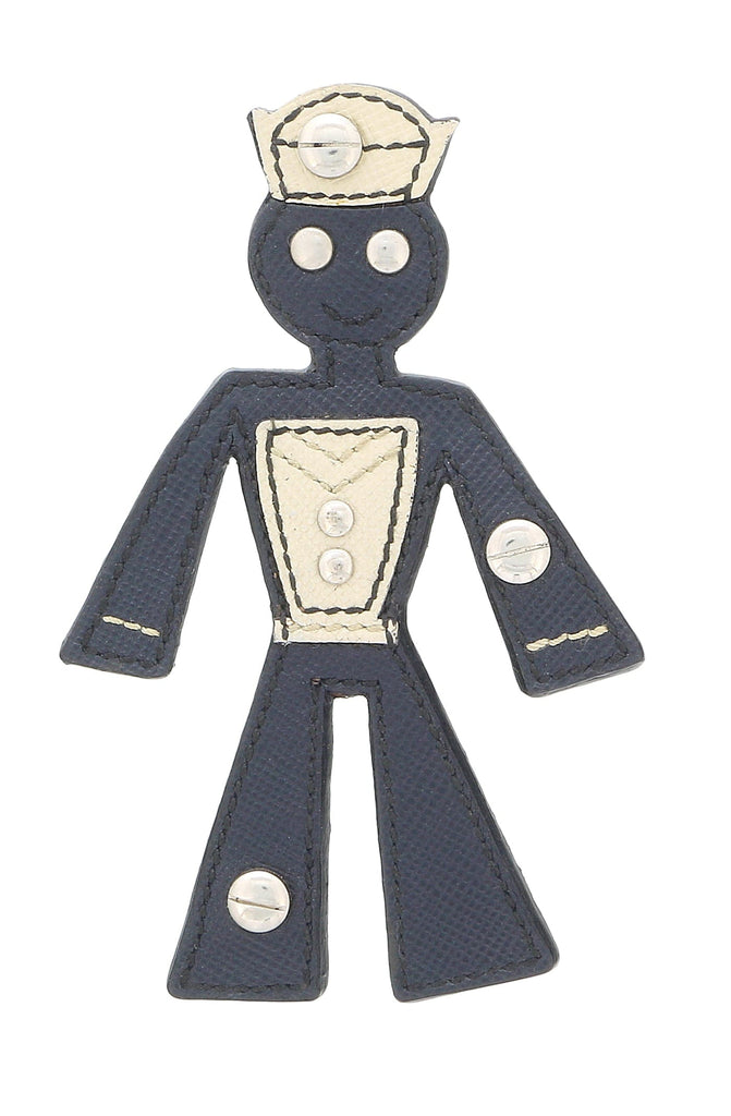Prada Blue+Lavender Leather Sailor Robot Brooch Pin-one size
