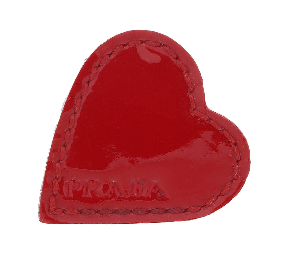 Prada Red Leather Signature Heart Brooch Pin-one size