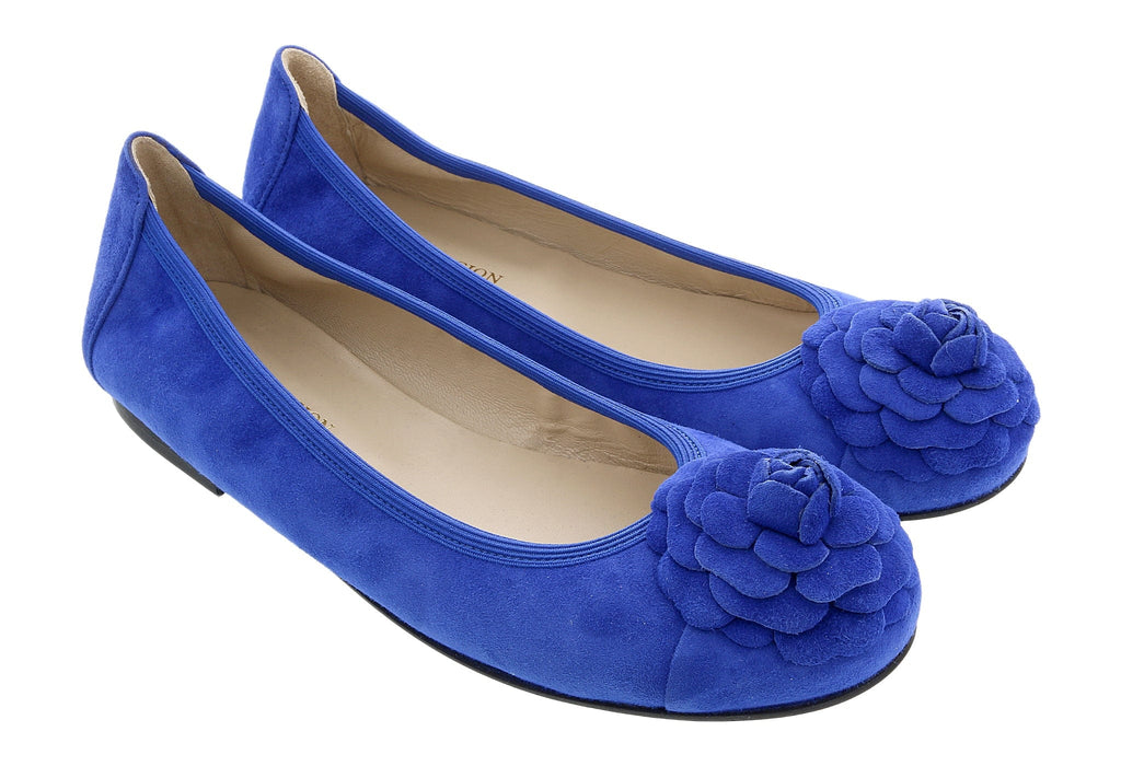 Daniela Fargion Cobalt Blue Suede Camelia Toe Flat Suede Ballerina Shoes-8