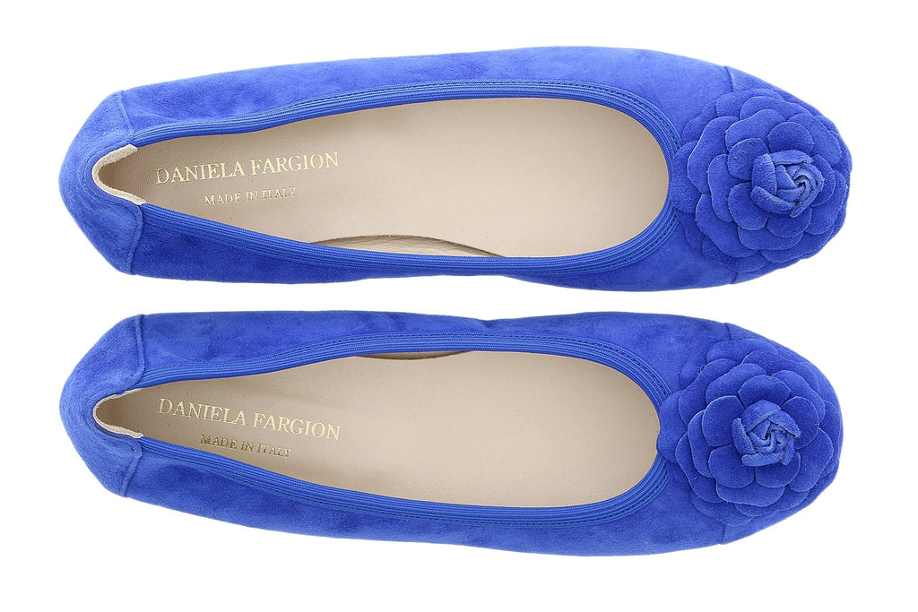 Daniela Fargion Cobalt Blue Suede Camelia Toe Flat Suede Ballerina Shoes-