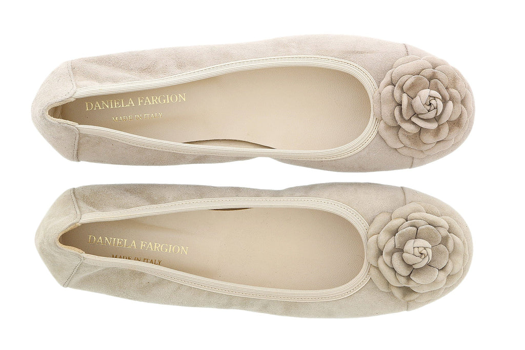 Daniela Fargion Taupe Suede Camelia Toe Flat Suede Ballerina Shoes-