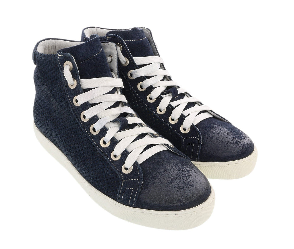 Daniela Fargion Navy Blue Suede Mid Top Leather Fashion Sneakers-10