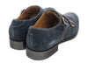 DANIELA FARGION Blue Leather Suede Double Monk Distressed Strap Shoes-