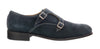 DANIELA FARGION Blue Leather Suede Double Monk Distressed Strap Shoes-