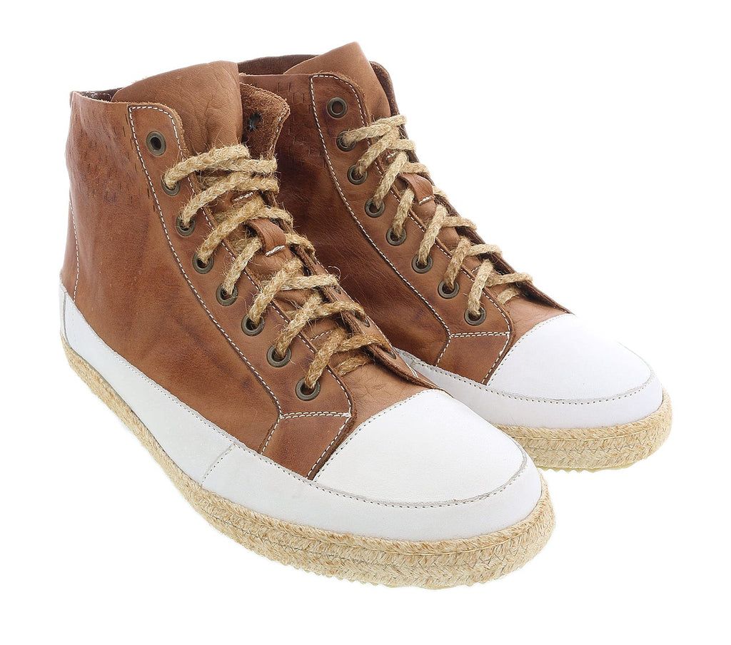 DANIELA FARGION Tan/White Leather Espadrille High Top Sneakers-
