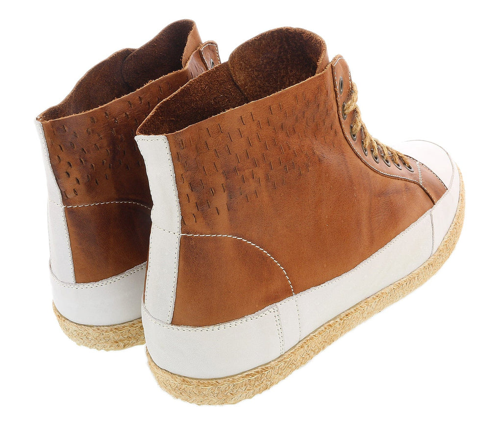 DANIELA FARGION Tan/White Leather Espadrille High Top Sneakers-