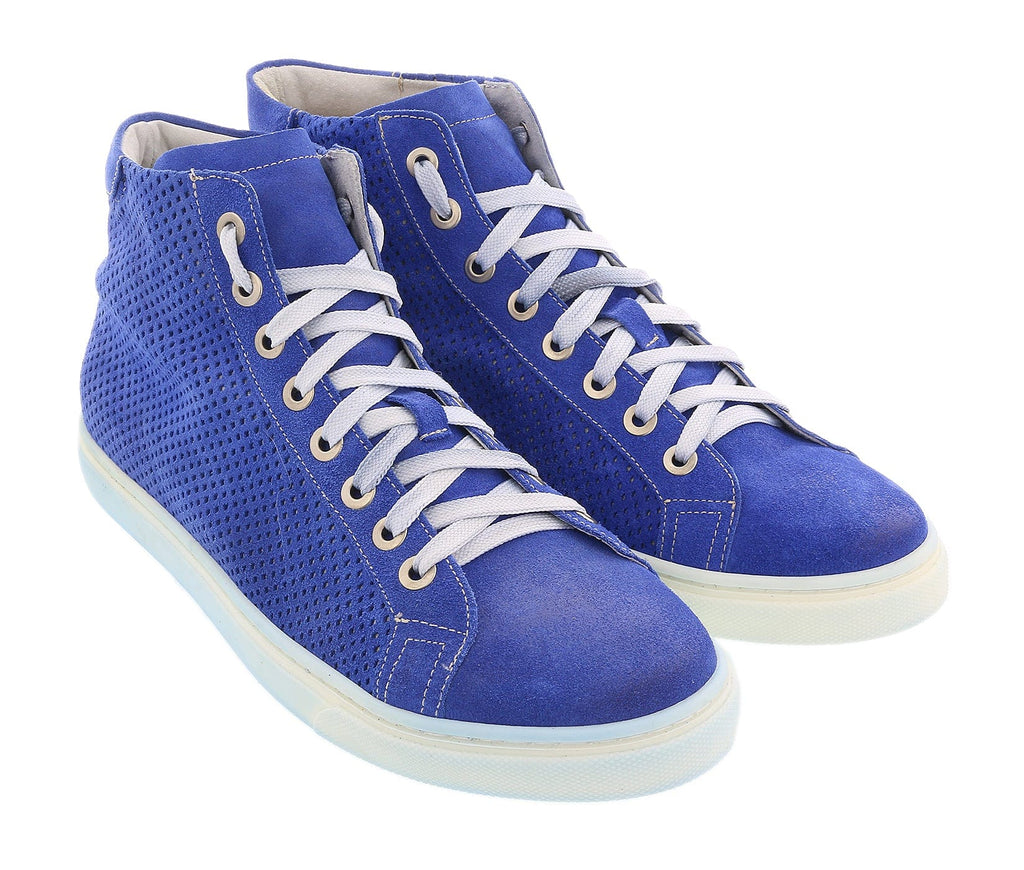 DANIELA FARGION Blue Leather High Top Perforated Leather Sneakers-10