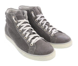 DANIELA FARGION Grey Leather High Top Perforated Leather Sneakers-10