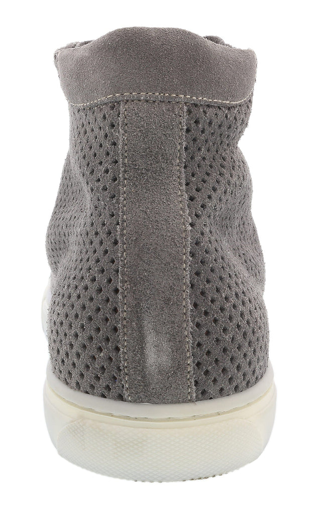 DANIELA FARGION Grey Leather High Top Perforated Leather Sneakers-
