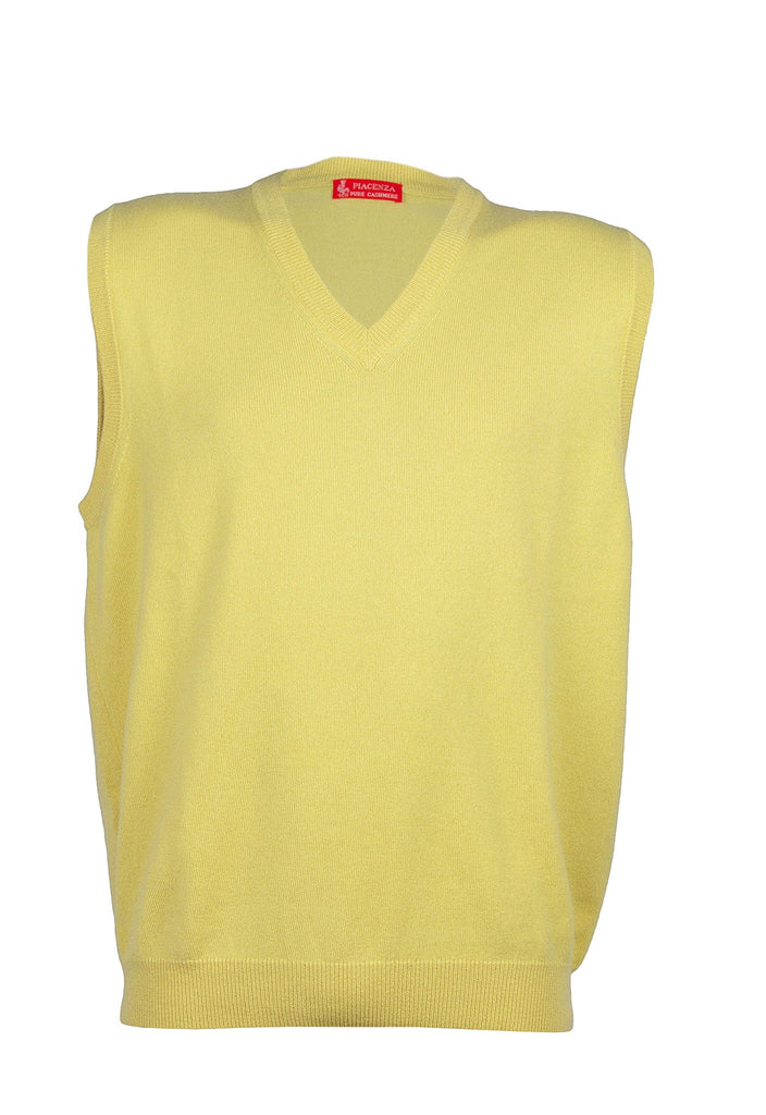 Piacenza Pure Cashmere Soft Yellow V-Neck Vest -L