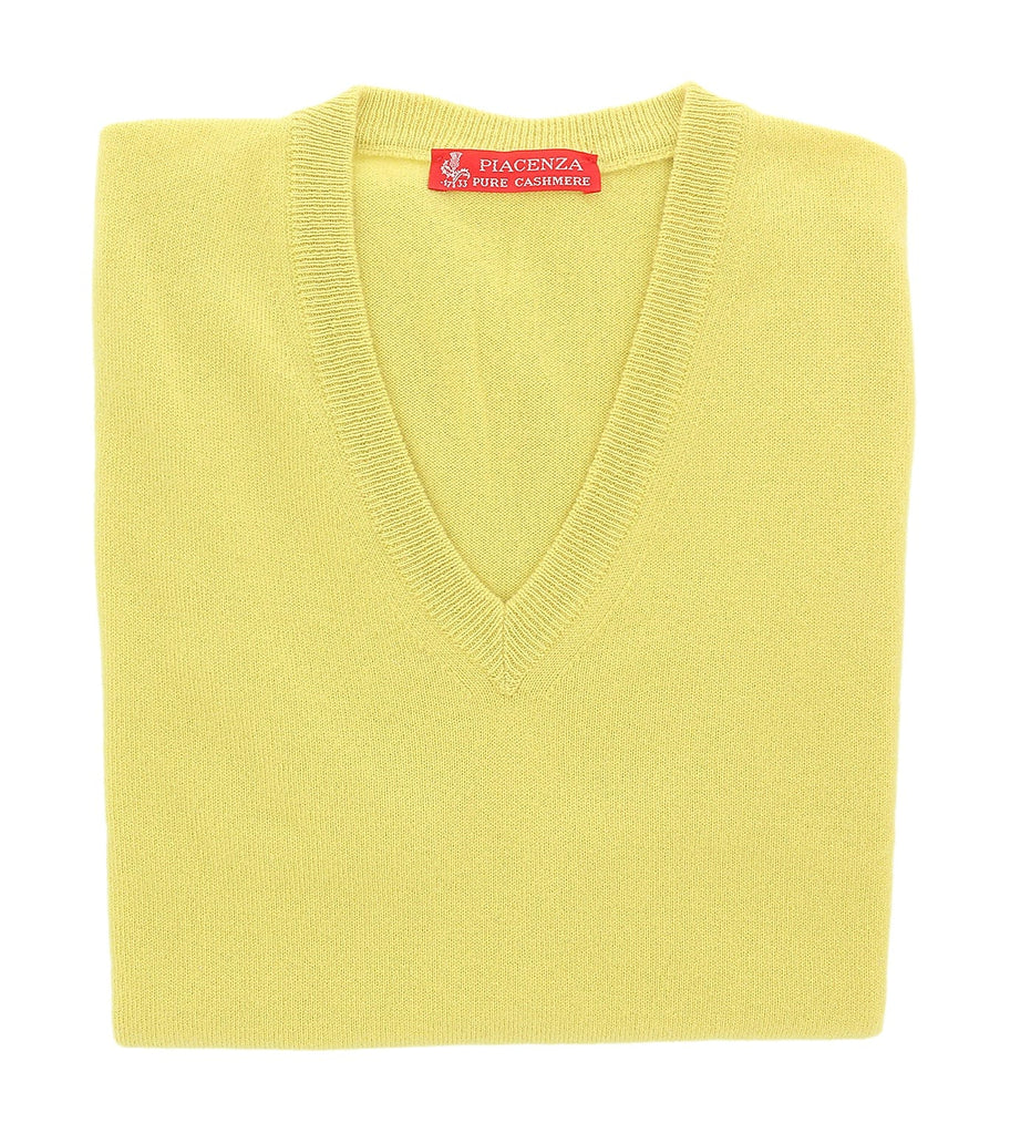 Piacenza Pure Cashmere  Soft Yellow V-Neck Vest