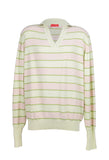 Piacenza Pure Cashmere Soft Pink Seafoam V-Neck Polo Long Sleeve Sweater-M
