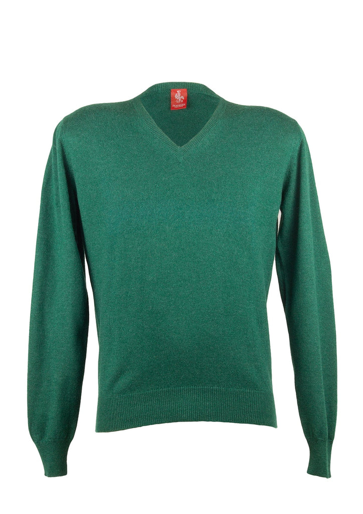 Piacenza Pure Cashmere Soft Forest Green V-neck Long Sleeve Sweater