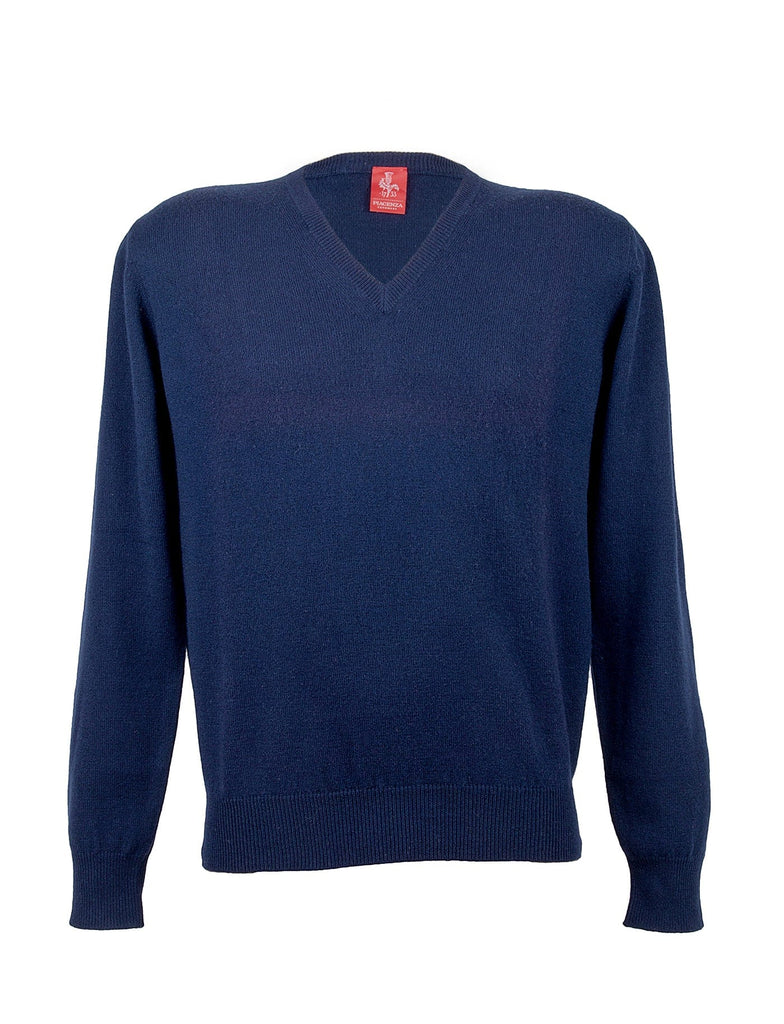 Piacenza Pure Cashmere Soft Blue V-neck Long Sleeve Sweater