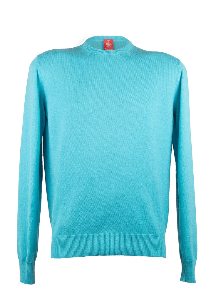 Piacenza Pure Cashmere Soft Turquoise Crewneck Long Sleeve Sweater-S