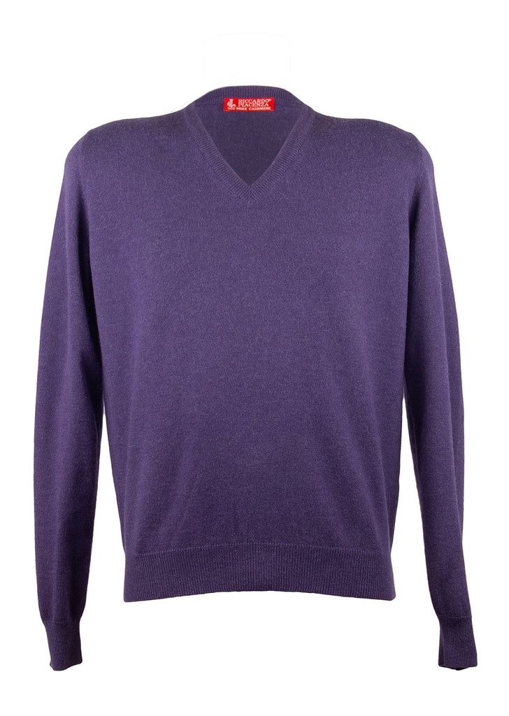 Piacenza Pure Cashmere Soft Purple V-neck Long Sleeve Sweater-S