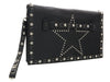 Daniela Fargion Black Silver Leather Star Studded Wristlet/Pouch Clutch