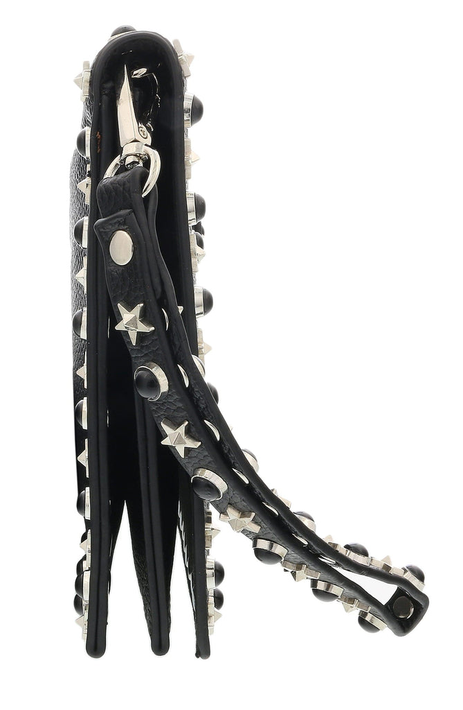 Daniela Fargion Black Silver Leather Star Studded Wristlet/Pouch Clutch