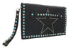 Daniela Fargion Black Turquoise Leather Star Studded Wristlet/Pouch Clutch