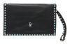 Daniela Fargion Black Turquoise Leather Star Studded Wristlet/Pouch Clutch