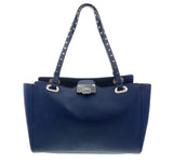 Daniela Fargion Electric Blue Leather Studded Handle Medium Shopper Tote Bag