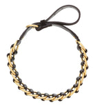 Miu Miu Ebony Leather Woven Gold Chain Choker Necklace-One Size