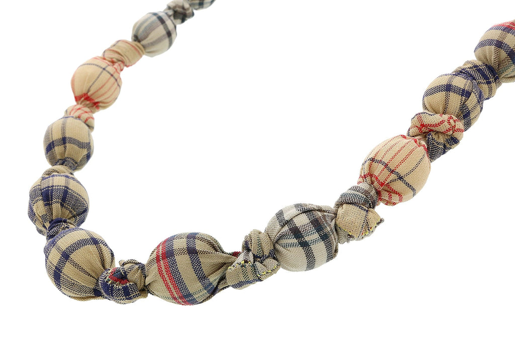 Miu Miu Beige Plaid Bead Statement Necklace-One Size