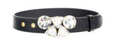 Miu Miu Black Crystal Gold Crackled Leather Finish Crystal Buckle  Belt-24