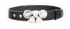 Miu Miu Black Crystal Gold Crackled Leather Finish Crystal Buckle  Belt-