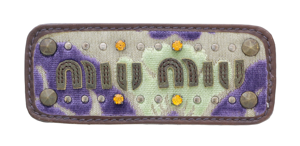 Miu Miu Amethyst Signature Embellished Brooch Pin-One Size