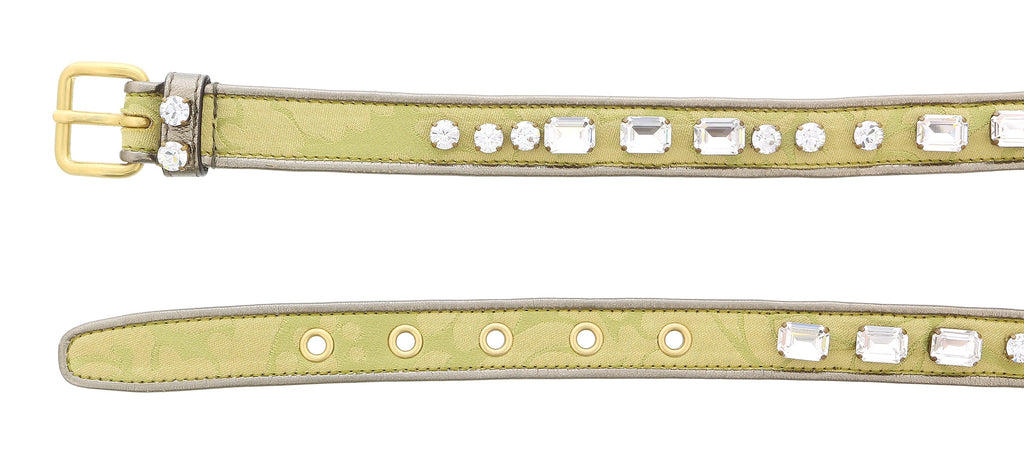 Miu Miu Grey Gold Brocade Crystal Embellished Classic Ring Belt-