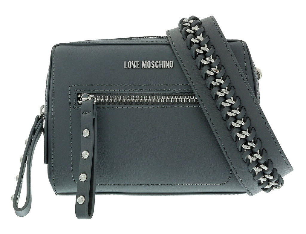 Love Moschino Grey Stiched Signature Small Crossbody Bag