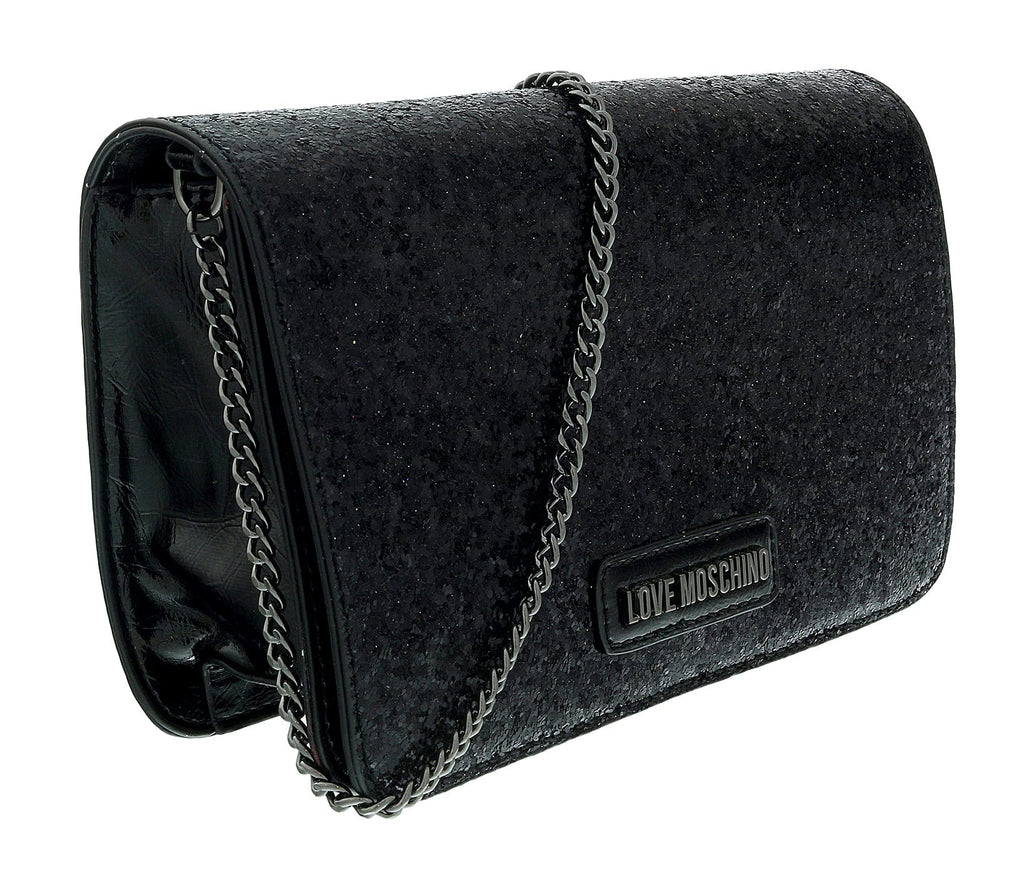 Love Moschino Black Glitter  Classic Clutch Small Shoulder Bag