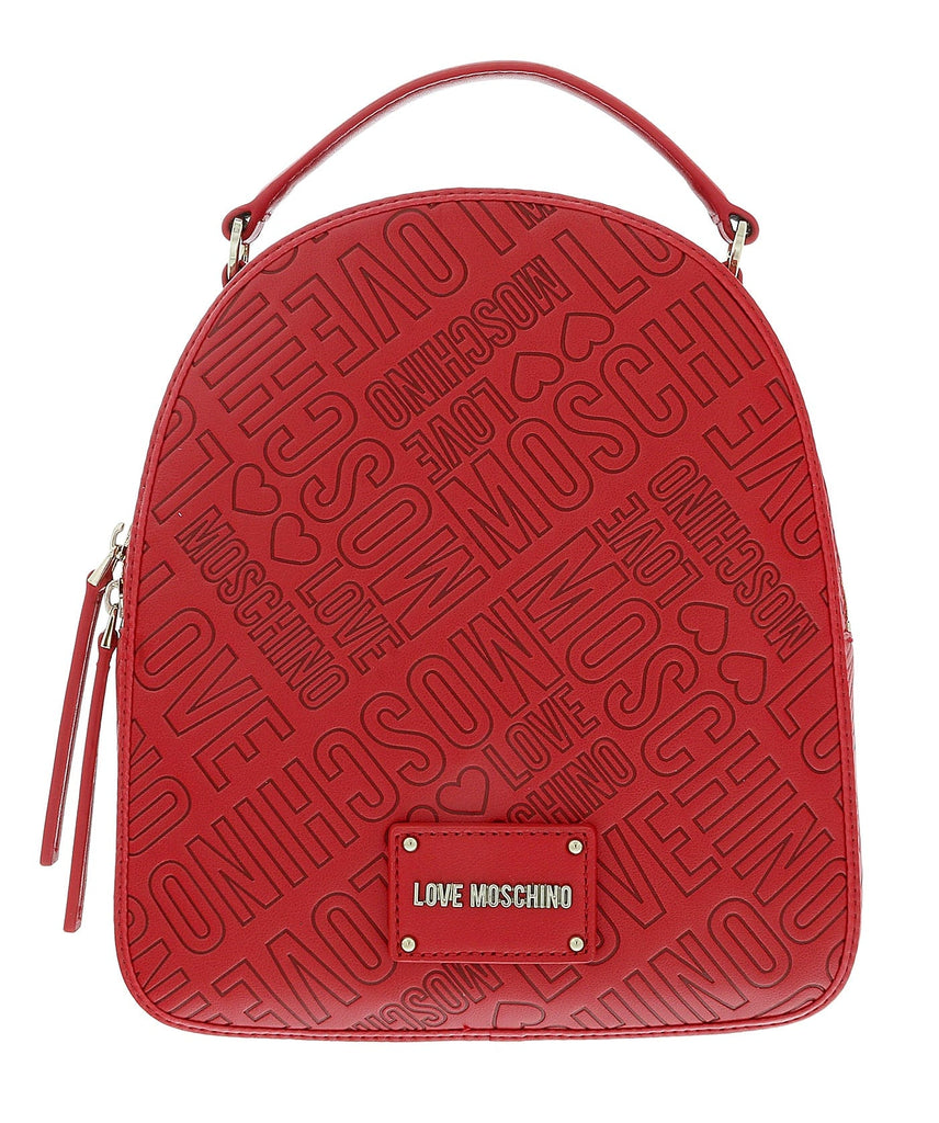 Love Moschino Red Signature Embossed Classic Medium Backpack