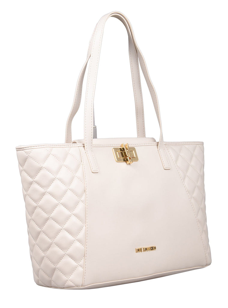 Love Moschino Cream  Quilted Classic Large Shopper Tote Bag