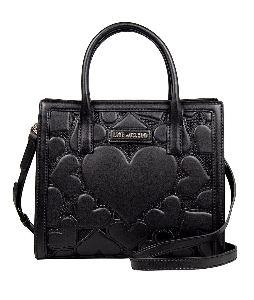 Love Moschino Black Heart Mesh Structured Medium Shoulder Bag