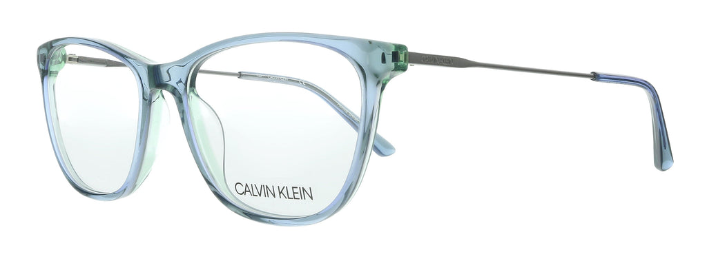 Calvin Klein  Crystal Teal Laminate Cat Eye Eyeglasses